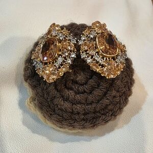 Ethnic Indian Wear. Gold and Brown Crystal Cluster Studs